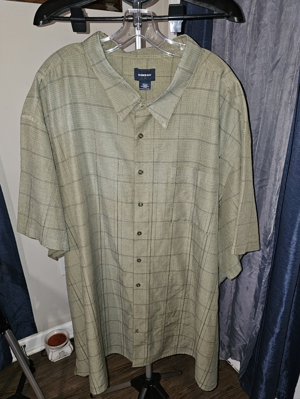 MEN'S HARBOR BAY OLIVE GREEN CASUAL DRESS SHIRT SIZE 6XL